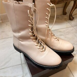 Women's Cream Lace-Up Boots